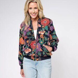 SUSAN GRAVER Women's Printed Manhattan Twill Zip-Front Bomber Jacket Size 2X